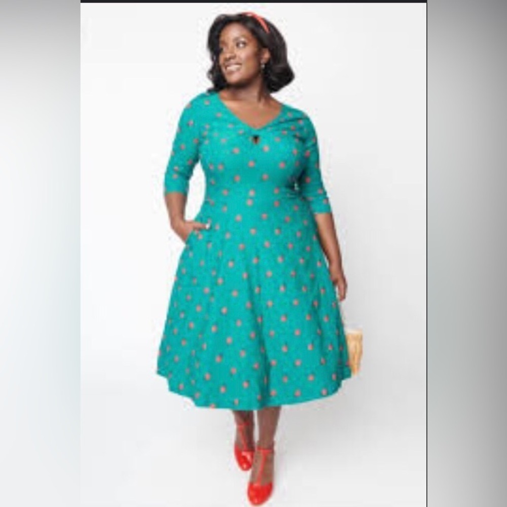Teal Floral Fit-and-Flare Dress with Pockets - Women